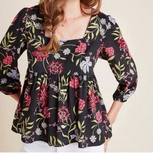 Anthropologie-Dolan- 3/4 Sleeve Empire Waist, Black Multi, Size L